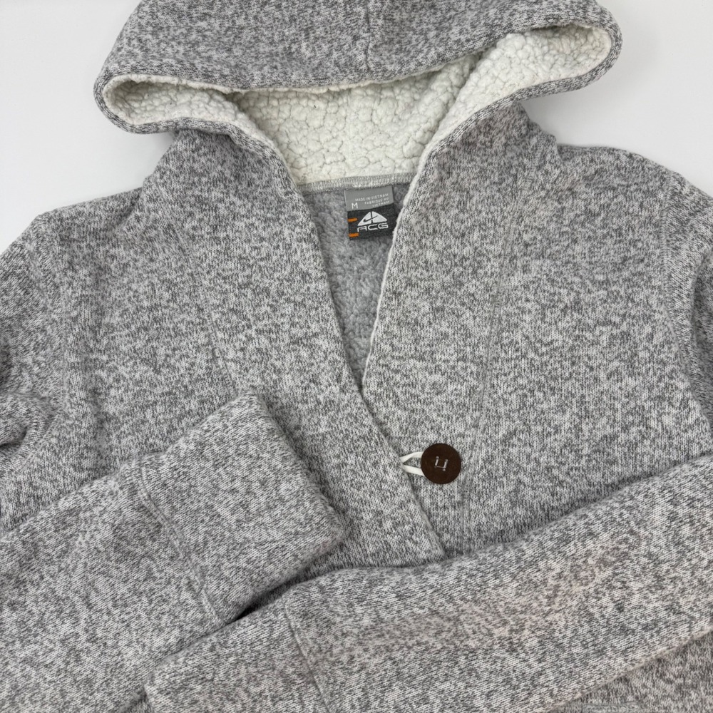 Vintage Nike ACG Womens Gray Sherpa Lined Toggle Button Pullover Hoodie Medium